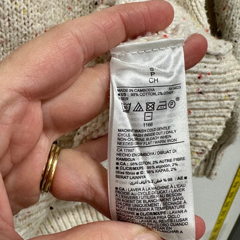 Old Navy Women's Sz S Tunic Sweater Cream Confetti Knit Oversized V-Neck Boho - Picture 6 of 7